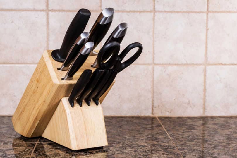 Self-Sharpening Knife Set Block with different type of knives